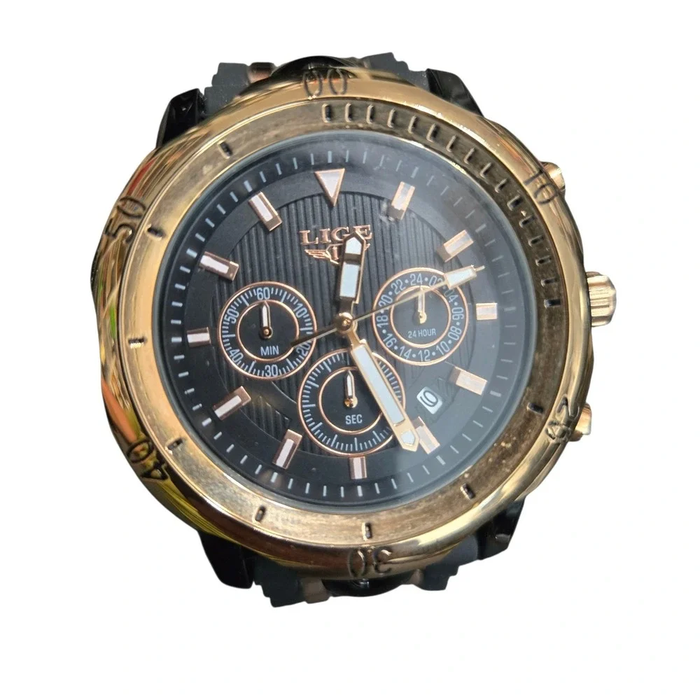 Lot of 2 LIGE Dream Quartz Chronograph Men's Watches w Black Silicon Bands VIDEO